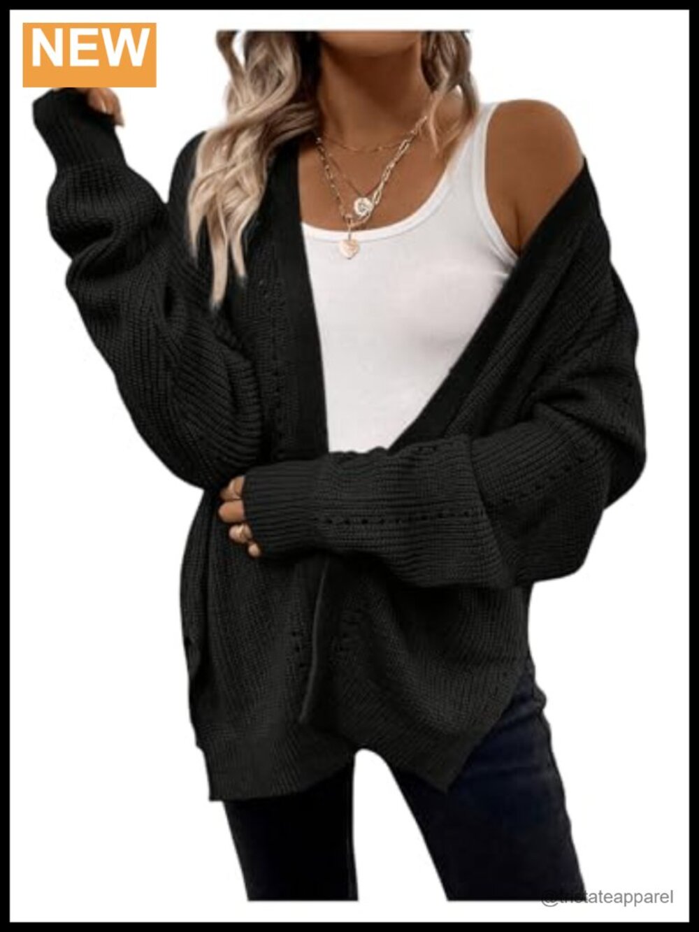 Women's Open Front Cardigan Long Sleeve Chunky Knit Split Hem